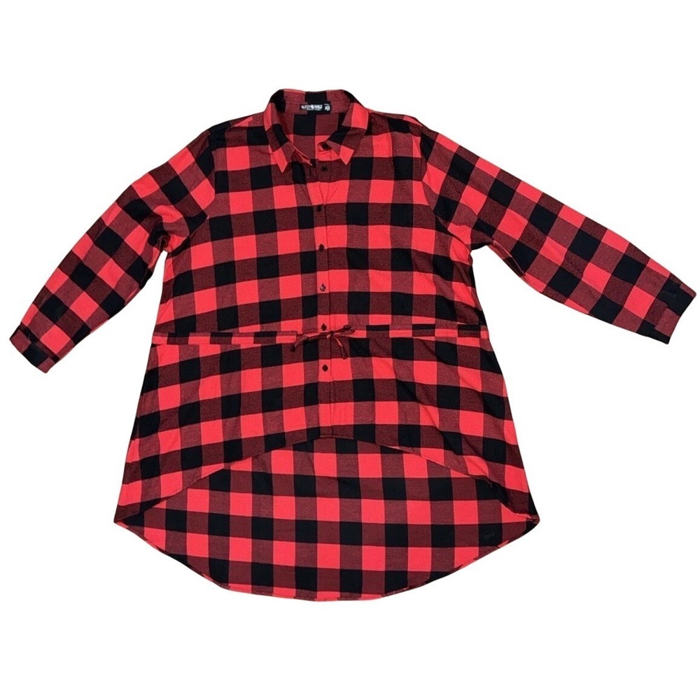 Glitzy Girlz Red And Black Buffalo Plaid 3XL Shirt Batwing Cabincore Lumberjack